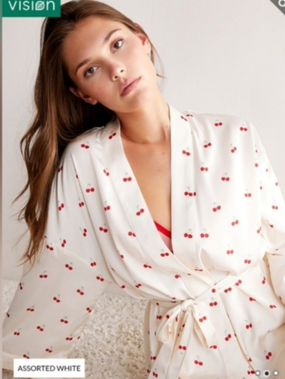 NWT Cherry Motif Silky Satin Short Robe from Miiyu in collaboration with twik
